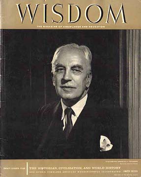 
                    Toynbee featured in the cover of the Sept. 1958 
                    issue of Wisdom (Vol. 3, No.27), in a-painting by
                    Yousuf Karsh