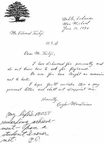 1974 letter to Edward Tashji