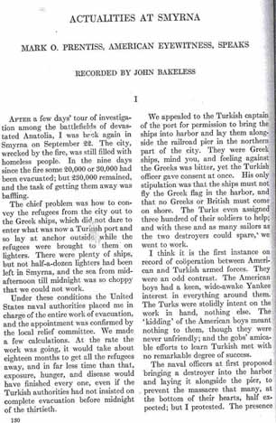 First page of the 1924 article from the Atlantic Monthly, "Actualities at Smyrna"