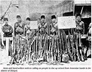 Arms and handwritten notes calling on Armenians to rise, seized in the Turkish district of Dortyol