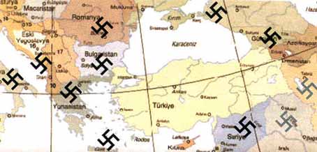 Turkey's desperate position during World War II: Turkey was totally surrounded by Hitler and his vassals