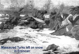 Massacred Turks left on snow in Erzican