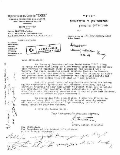 Letter of Albert Einstein to Turkey